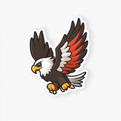 Fototapeta premium Cute cartoon eagle flying, sticker design, background is plain white