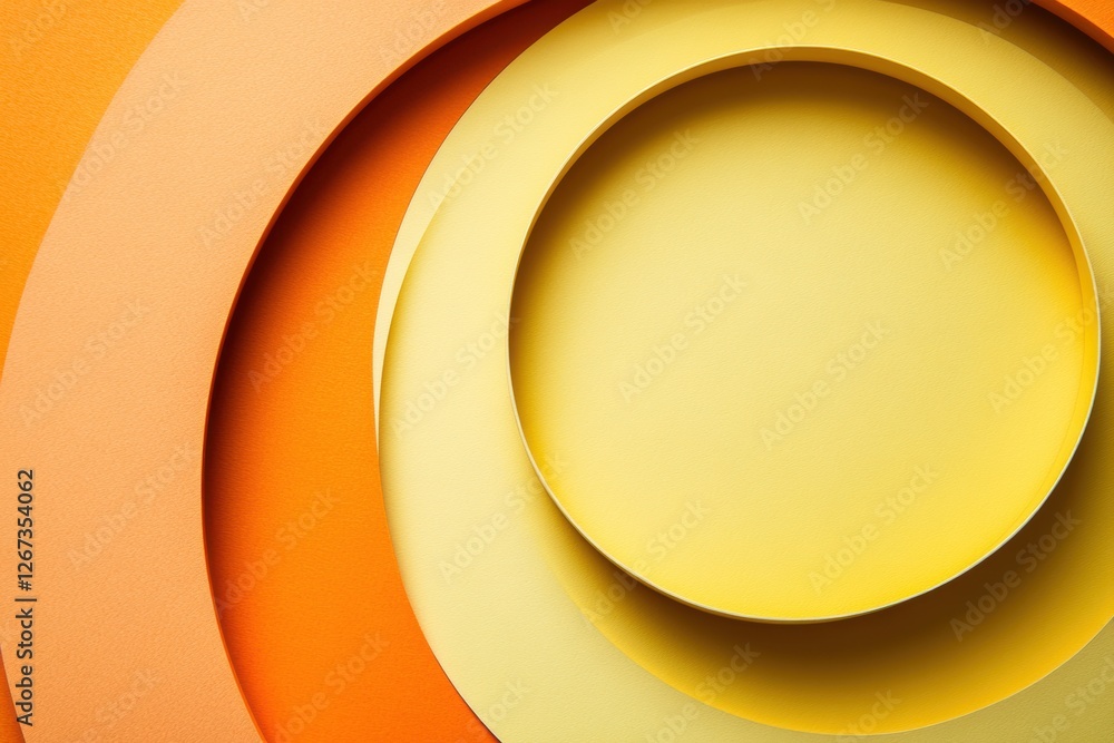 Poster Circular paper layers in shades of orange and yellow arranged in a harmonious design on a textured background. Generative AI