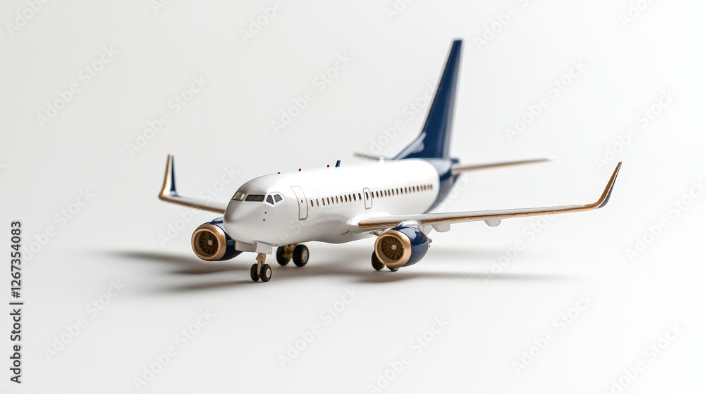 Poster overhead view of a white airplane model isolated on a clean white background for design and display 