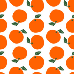 Cute orange seamless pattern. Template for packaging, postcard, textile printing, wallpaper. Childish minimal print. Cartoon background. Hand drawn doodle illustration isolated on white.