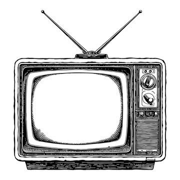 recommend clip art: Retro Television with Antenna Detailed Vintage Black and White Outline Line Art Drawing