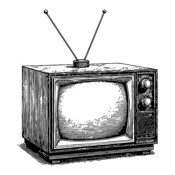 recommend clip art: Retro Television Set with Antenna Black and White Outline Line Art Drawing Isolated