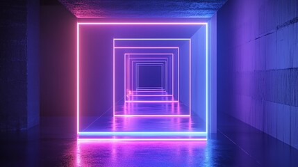 3d square and neon light line dark blue background, blue technology background with glowing cubes 3d rendering toned image 3D rendering