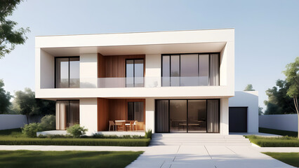 ベクターイラスト風の住宅イラスト、建築パース