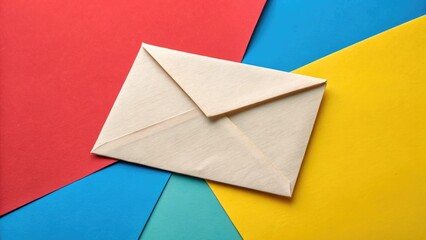 Elegant Envelope on a Colorful Geometric Background Made of Vibrant Red Blue and Yellow Paper