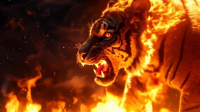 fierce tiger logo, tiger head in fire