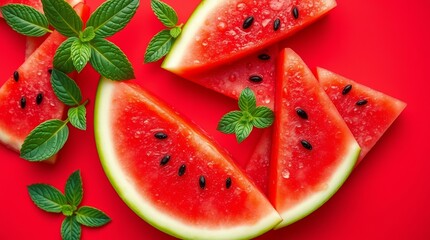 Fresh watermelon on the red background