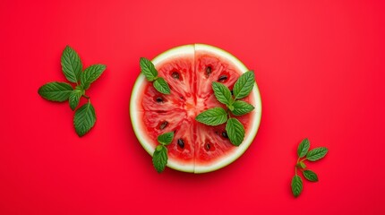 Fresh watermelon on the red background