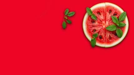 Fresh watermelon on the red background
