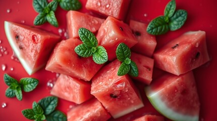 Fresh watermelon on the red background