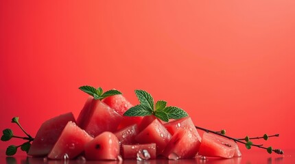 Fresh watermelon on the red background