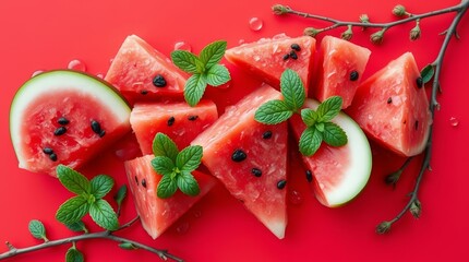 Fresh watermelon on the red background