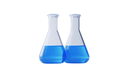 Conical flask with Blue liquid isolated on white background 