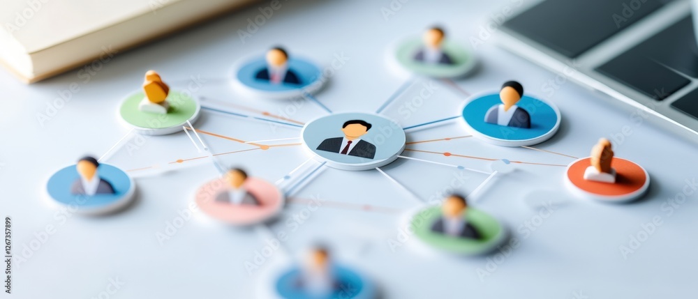 Poster group of people collaborating on laptops for online business networking and social connection