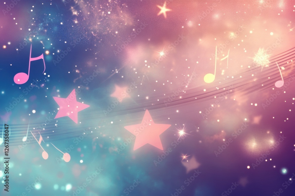 Aufkleber colorful abstract design with musical notes and stars in a dreamy background. generative ai