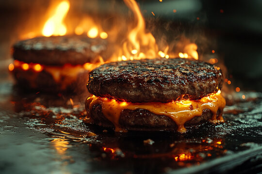 Sizzling patties with molten cheese, A fiery culinary delight