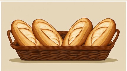 Artisanal Bread and Baguettes Displayed in Traditional Basket