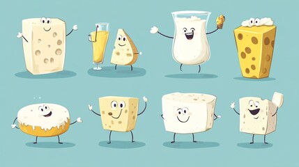 Fun and Retro Cartoon Dairy Products Illustration Set