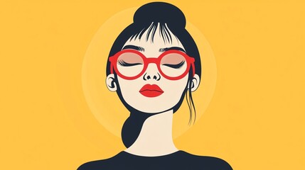 Funny Woman Wearing Red Sunglasses Concept Vector Illustration