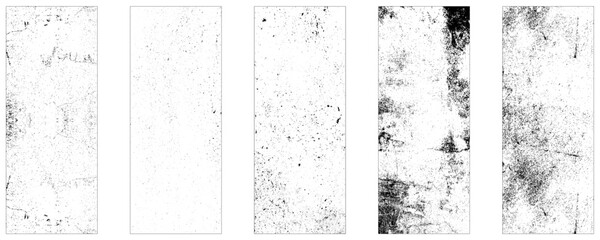 Collection of  five grunge wall vertical view. Vector illustration.
