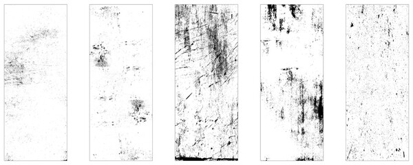 Collection of  five grunge wall vertical view. Vector illustration.