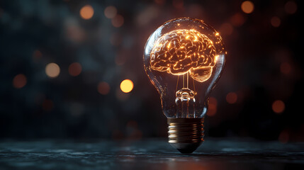 Lightbulb with Glowing Brain Illustration