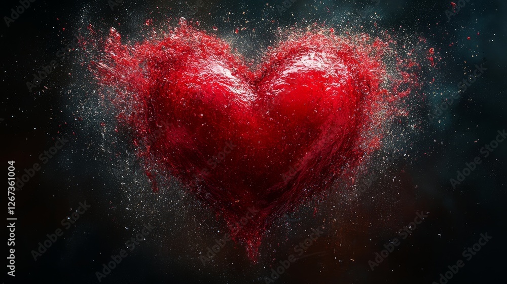 Aufkleber crimson heart exploding in a splash of ruby