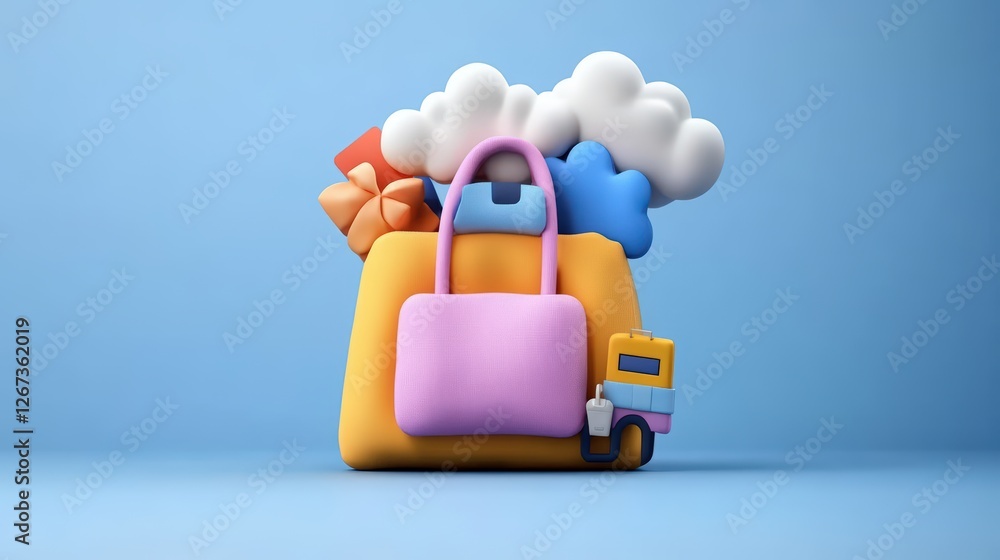 Poster suitcase with a cloud on top showcasing photo recognition technology for commerce applications