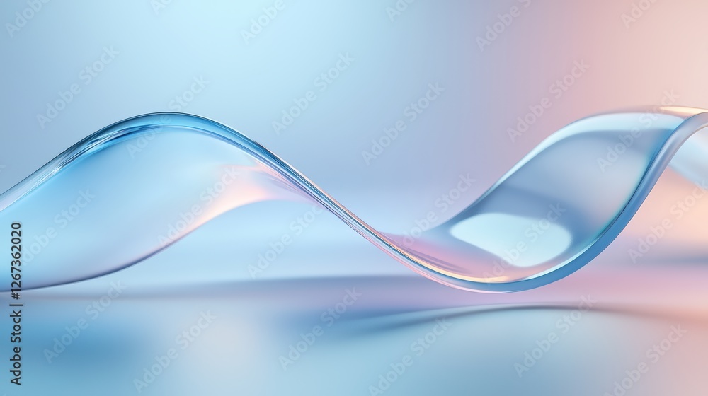 Poster a fluid, translucent wave of glass-like material gracefully flows across a soft gradient background 