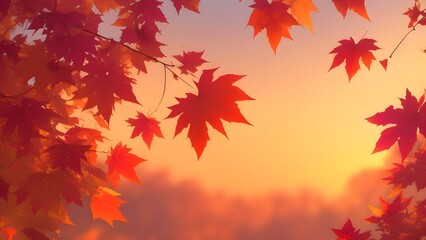 Obraz premium Vibrant autumn leaves in shades of red, orange, and yellow, gracefully floating against a dreamy gradient sky
