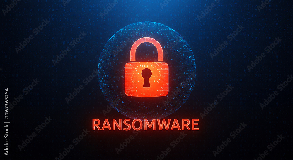 Poster ransomware attack: digital security threat, data encryption & cyber security. stay protected from ma