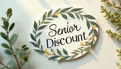 Senior discount sign surrounded by greenery, conveying savings for elderly customers