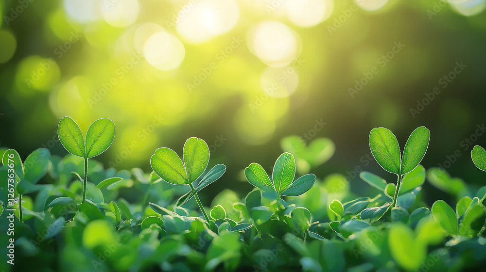 Wall mural abstract border design with green blurred background and shamrock leaves for st patrick's day