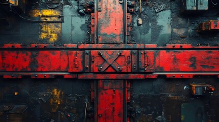 A red and yellow cross is shown in a black and white photo