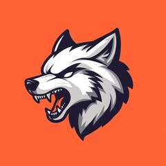 Obraz premium Angry wolf head mascot, orange background, gaming logo