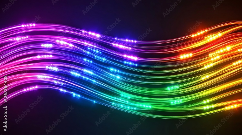 Poster colorful optic fiber electrical cables wires neon waves lines abstract 3d ai design background patte