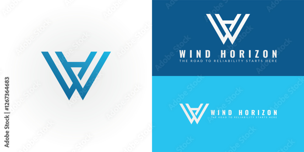 Poster the dynamic logo design features the initials wh creatively integrated into a stylized arrow or ligh