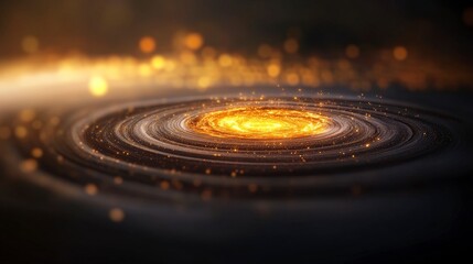 Fototapeta premium Bright Golden Galaxy with Swirling Stars and Light Effects in Cosmic Space Background