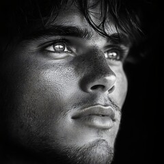 Obraz premium A man with a beard and a nose has his eyes closed