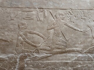 Reliefs in the tombs of inefert, unas Ankh and princess Idut showing daily life rituals in Saqqarah...