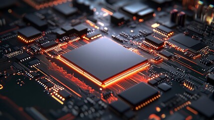 Fototapeta premium Abstract technology background, chip circuit CPU motherboard illustration, digital backdrop