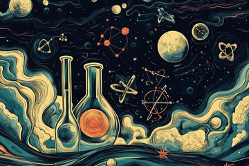 National Science Day Vector Banner – Scientific Symbols & Innovation Theme