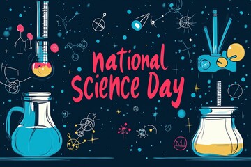 National Science Day Banner – Vector Illustration with Scientific Symbols