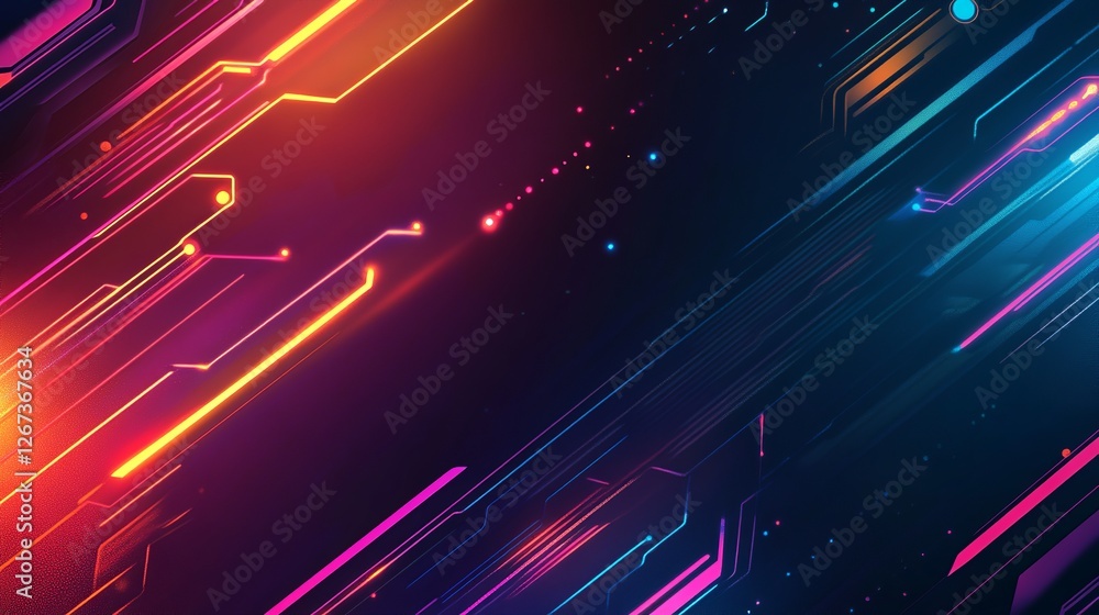 Aufkleber abstract digital background with glowing neon lines and cyberpunk elements