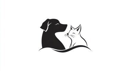 Fototapeta premium Dog and cat are snuggling together in friendship. Illustration can be used for vet or pet store