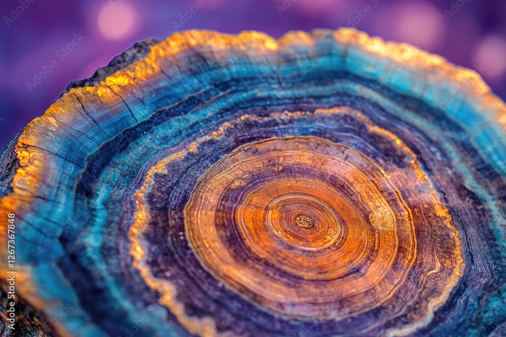 Poster vibrant cross-section of a tree trunk showcasing mesmerizing concentric rings and rich color variati