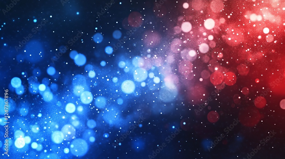 Poster digital light blue and light red particles wave and light abstract background with shining dots star