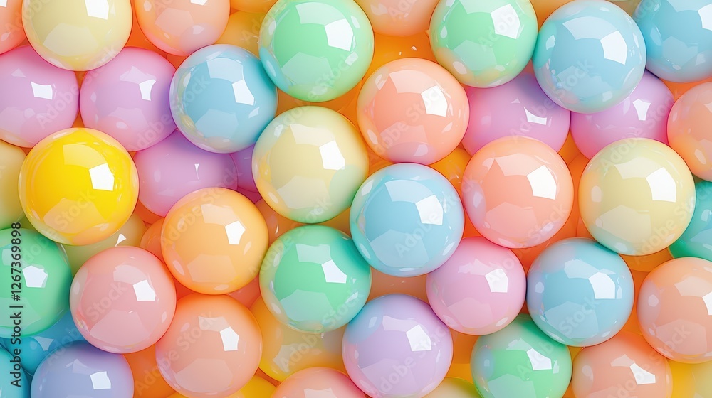 Poster a vibrant array of pastel-colored balls, creating a cheerful and playful pattern, perfect for decora