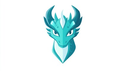 Obraz premium Cute teal dragon portrait, fantasy creature, digital art, possible use in children's books, educational materials
