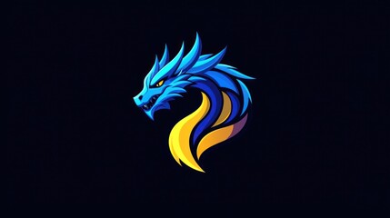 Naklejka premium Blue dragon head profile, dark background, gaming logo